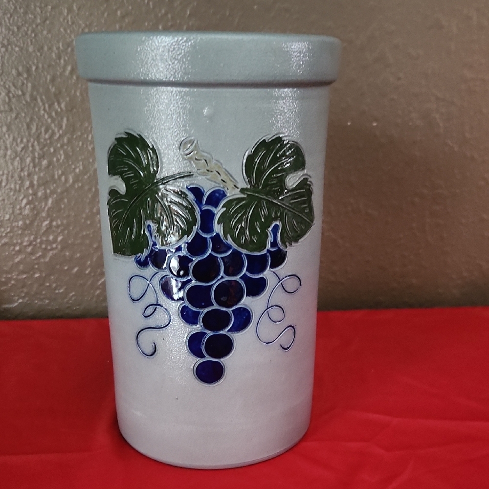 Betschdorf Alsace Veritable Gres Au Sel Salt Glaze Crock - Grapes, SIGNED